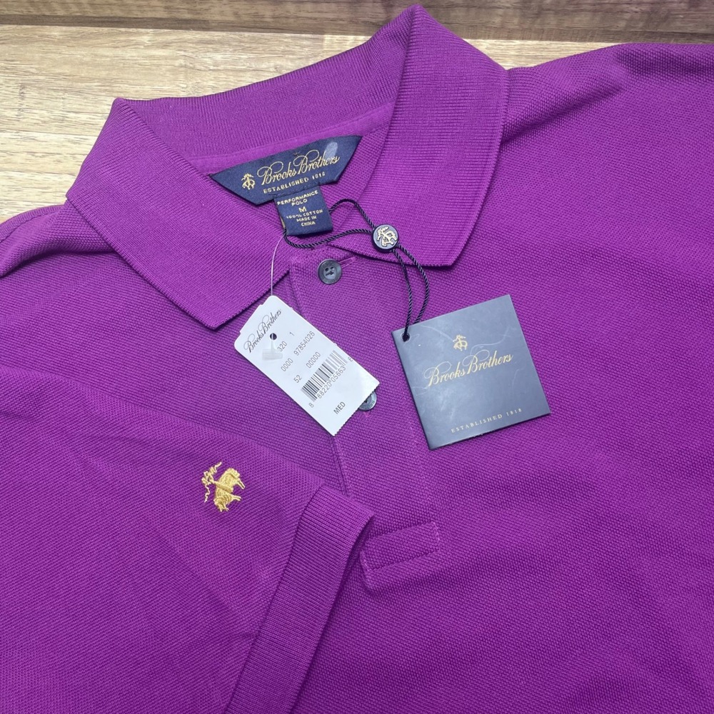 Brooks Brothers Men Performance Polo Shirt Purple Cotton Pique Golden Fleece New
